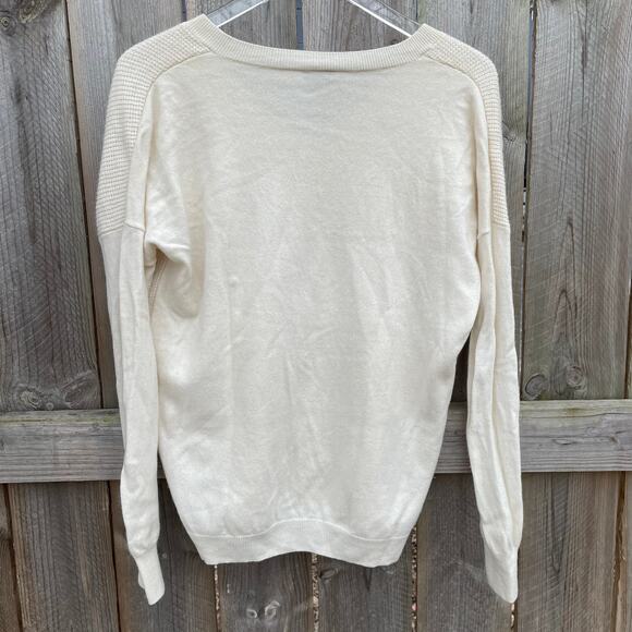 Theory Women Pure‎ Cashmere Pimlico Royal Sweater V-Neck Pullover Cream Medium - Picture 2 of 9